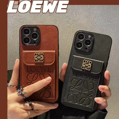 ロエベ スマホケース iphone16/16proカードケース エンボスレザー loewe iphone15pro/14promaxケース ユニセックス おしゃれ